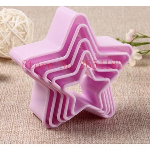 5PCS Star shape Plastic Plunger Cutter Fondant Cake Mold Cupcake Cookie Pastry Chocolate Biscuit Decoration Baking Tool FQ2053