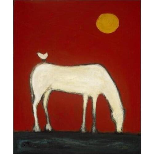 Abstract Wall Art Animal Horse Painting Free Ride White Red Canvas Hand Painted Oil Modern Artwork For Bathroom Kitchen Decor