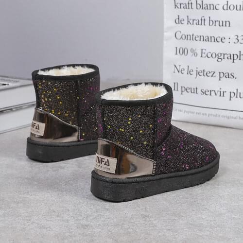 Apanzu Snow Boots Woman Shoe 2021 Winter New Women Ankle Boot Fashion Keep warm Flat Booties Sequin Ladies Non-slip Cotton Shoes