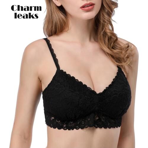 Charmleaks Bras Womens Wireless Padded Bra Lace Solid color Thicken Sexy Floral Lace Bralette Comfort Bras Hot sale
