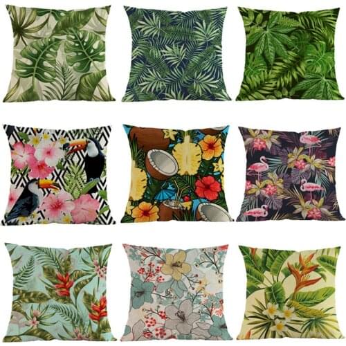 Watercolor Style Colorful Nordic Tropical Plant palm Green Leaf Flowers Floral Pillow Case Home Sofa Decorative Cushion Cover