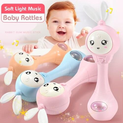 Baby Hand Bells 3Color Toys Puzzle Music and Light Shaking Rattles 6-12 Months Sound and Light Rhythm Induction Baby Toys Gifts