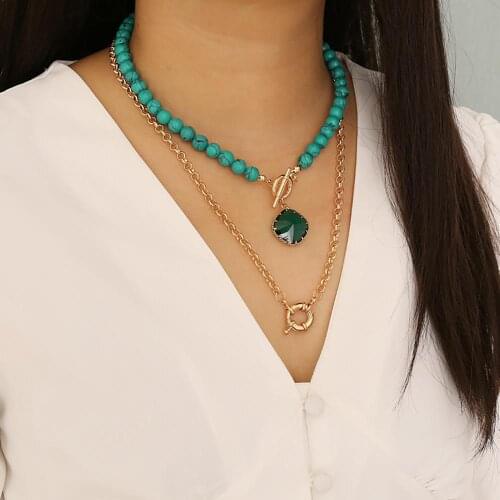 Doreen Box Vintage Women Copper Gold Color Heart Pendant Necklace Green Rhinestone Beads Elegant Party Club Collar Jewelry