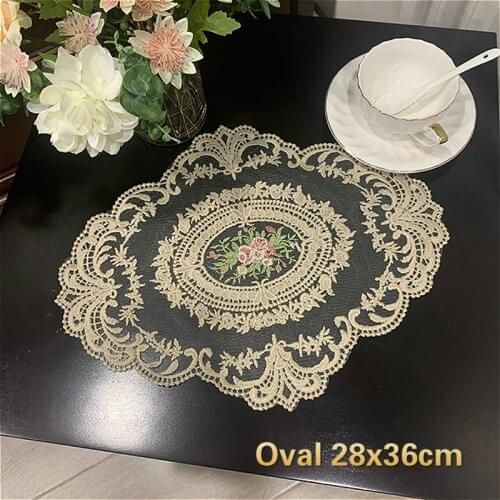 European Style Mesh Embroidery Oval Placemat Wine Cup Coaster Bedroom Study Table Mat Food And Beverage Fruit Plate Coffee Pad