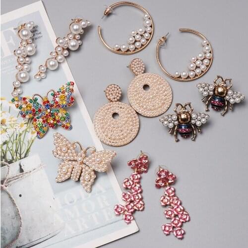 FASHIONSNOOPS Hot Classic Charm Natural Pearls Dangle Earrings Insect Earrings Brincos boucle d'oreille 2019 For Female Wedding