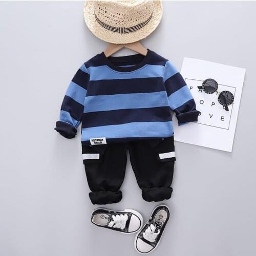 New Children Baby Boys Spring Autumn Cotton Big Strips T-shirt Pants 2Pcs/sets Kids Toddler Casual Clothing Tracksuits 0-5 Years