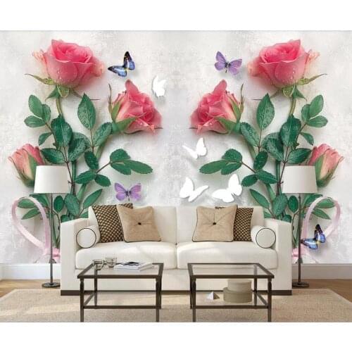 Customized large-scale 3D mural wallpaper hand-painted 3D relief rose background wall decoration painting