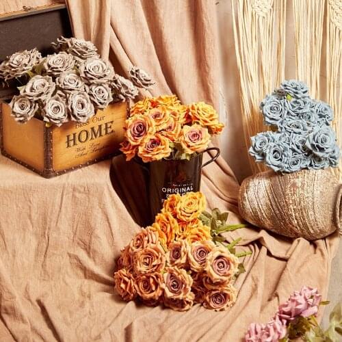 Simulation of 9 Diamond Roses, European-style Soft Dress, Rose and Rose Fake Flowers, Autumn Color Wedding Hall Silk Flowers