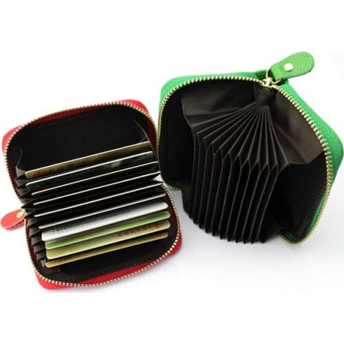 Genuine Leather Isolated ID Card Wallet Fashion Candy Color Coin Purse Organ Card ID Holder Package pocket Custom name logo