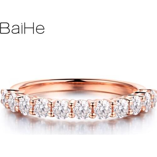 BAIHE Solid 18K Rose Gold 0.88ct H/SI Natural Diamonds Women Trendy Fine Jewelry Wedding Gift Simple Beautiful diamond Ring