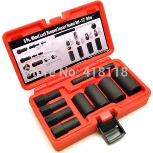 9pc wheel lock removal impact socket set / hub cap remover replacer - 1/2" drive