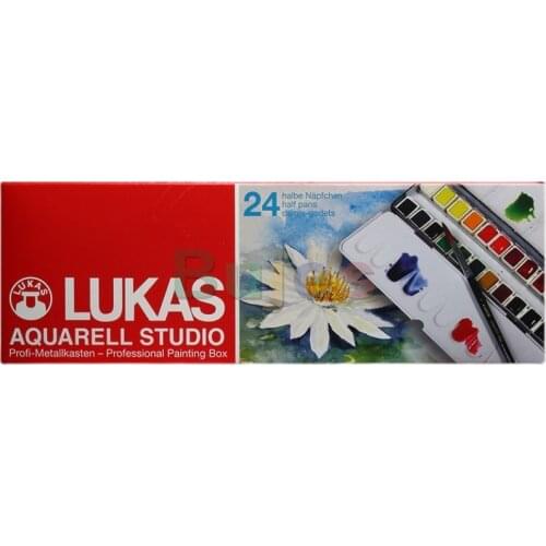 LUKAS AQUARELL STUDIO Prof-Metallkasten - Professional Painting Box, 24 Half Pan Fine Watercolor Set Metal box with accessories