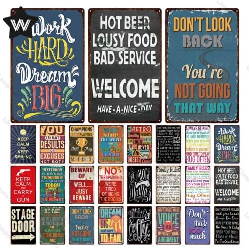 Metal Tin Sign Retro Wall Stickers Vintage Metal Poster Man Cave Rules Tinplate Metal Sign Life Quotes Tin Plaque for Home Decor