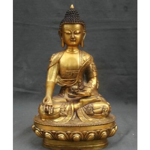 Ming Yongle Tibetan Bronze Gilt Shakyamuni Amitabha Buddha Robe tathagata Statue