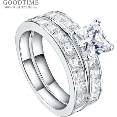 Fashion Women Ring 925 Sterling Silver Princess Zircon Wedding Ring Set For Engagement Jewelry Accessories Gift For Girl Party