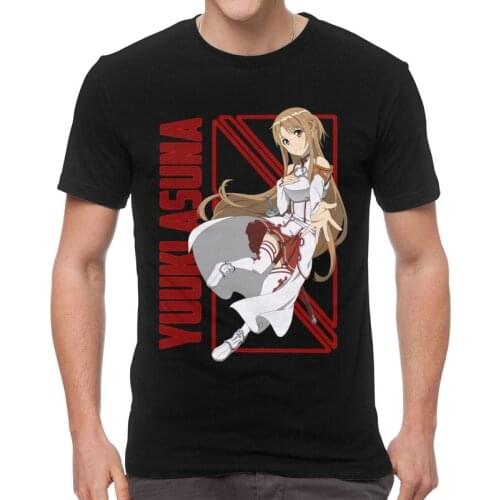 Mens Sword Art Online Yuuki Asuna T-Shirt Fashion Japanese Manga Animation Tshirt Short Sleeve Cool T Shirt Cotton Tee Tops