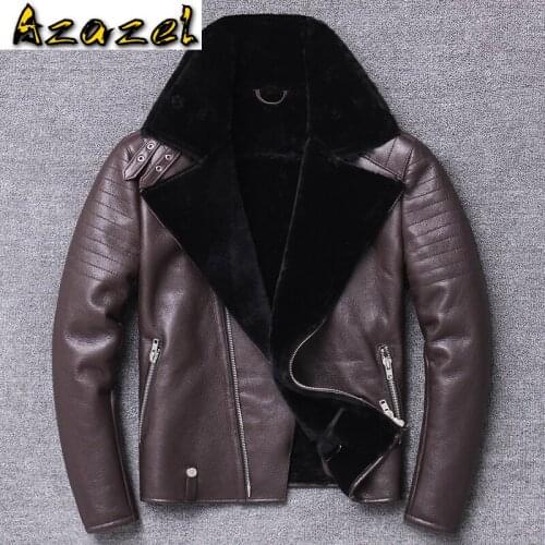Azazel 2020 New Natural Sheep Shearling Jacket Mens Genuine Leather Jacket for Men Winter Real Fur Coat Plus Size Coats KJ5148