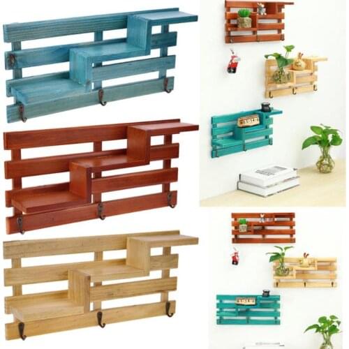 Wall Wooden Mounted Shelf Holder Storage Rack Organizer Kitchen Bathroom Key Hanging Storage Holder Home Decoration