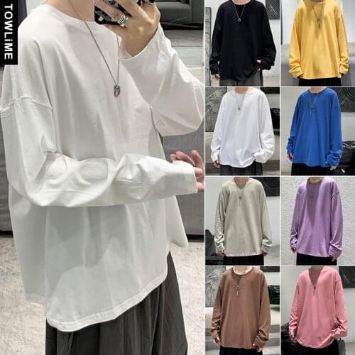 Fashion New Men Solid Long Sleeve T shirts Japanese Streetwear Stylish Pullovers Tees Women Basic Loose Tops Casual Sweatshirts