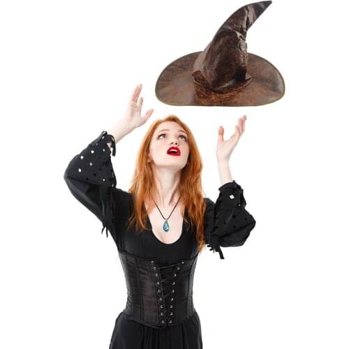 2021 Novel Creative Witch Hat Leather Fashion Party Cosplay Adult Costume Party Accessory Halloween Decoration Cap Dress Props