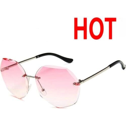 Women oversized sunglasses vintage rimless sunglasses women gradient pink blue yellow designer round ladies sun glasses female
