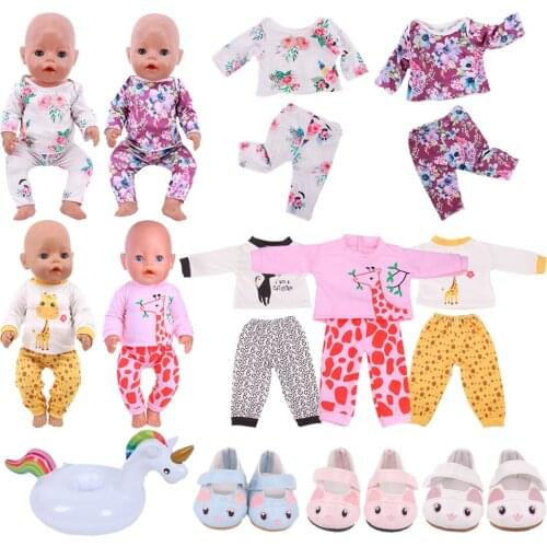 2Pcs/Set Doll Clothes Pajamas Unicorn Kitty Shoes Fit 18 Inch American Of Girl`s&43Cm Baby New Born Doll Zaps Our Generation Toy