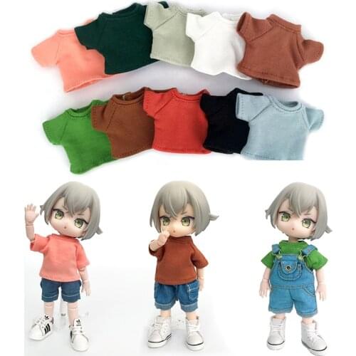 Obitsu 11 Clothing ob11 Molly Gsc, 1/12bjd Doll Clothes, Solid color Short Sleeve T-Shirt For Obitsu Doll, 4.3 inches Doll Bodys