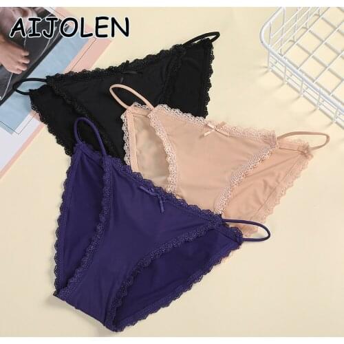 AIJOLEN Solid Color Ladies Panties Ice Silk Lace Sexy Underwear Low-rise Comfortable Close-fitting Panties Briefs for Women