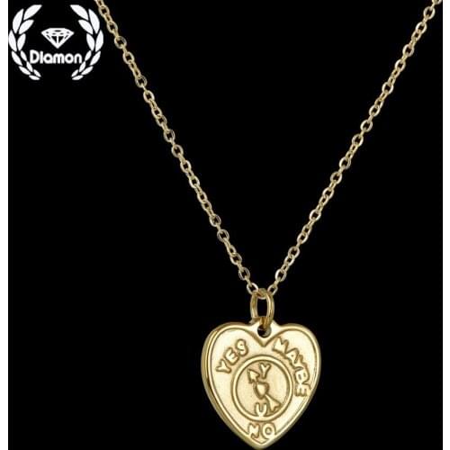 Diamon New Fashion Heart Pendants Yes Maybe No Necklaces For Women Vintage Cupid Swor Gold Choker Double Christmas Birthday Gift