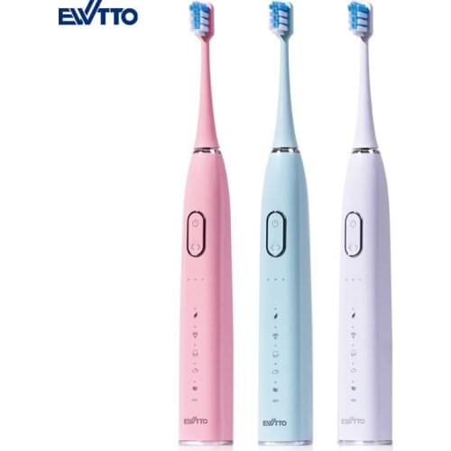 Ewtto R8 Rechargable Ultrasonic Toothbrush IPX7 Waterproof 3 Grades 5 Modes Teeth Brush With 2 Replacement Heads Set For Adult