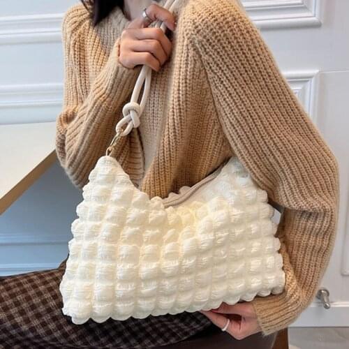 Pleated Solid Color Shoulder Bags Woman Fashion Design Handbag High-quality Nylon Underarm Bag Autumn Winter Leisure Female Bags