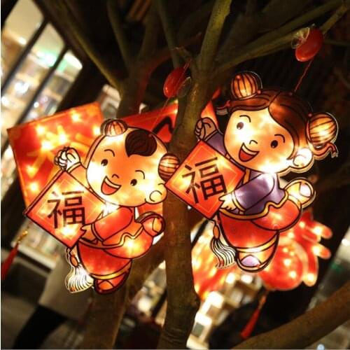Holiday Lighting LED Hanging Suction Lamp Battery Red Lantern Blessing Lamp New Year Festival Garland Window Decor For Home