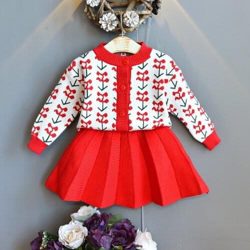 Christmas Baby Girl Dress Autumn Winter Clothing 2020 New Casual printing Knitted Sweater Cardigan+Pleated Skirt Two-Piece Suit