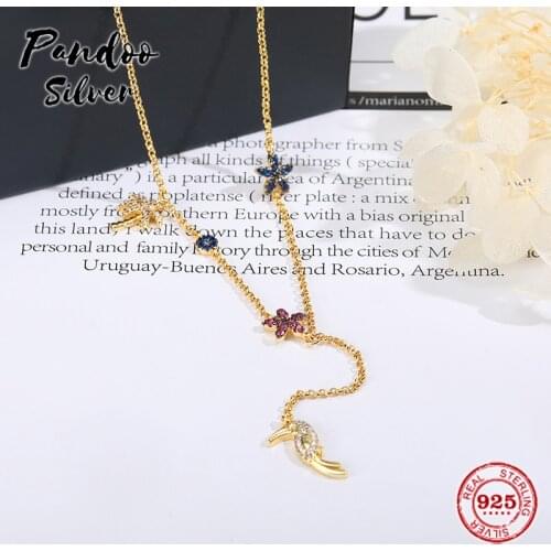 S925 Sterling Silver Jewelry 1:1 Copy,Collection TROPICANA,Tropical Flowers Palm Tree And Toucan Adjustable Necklace With Logo