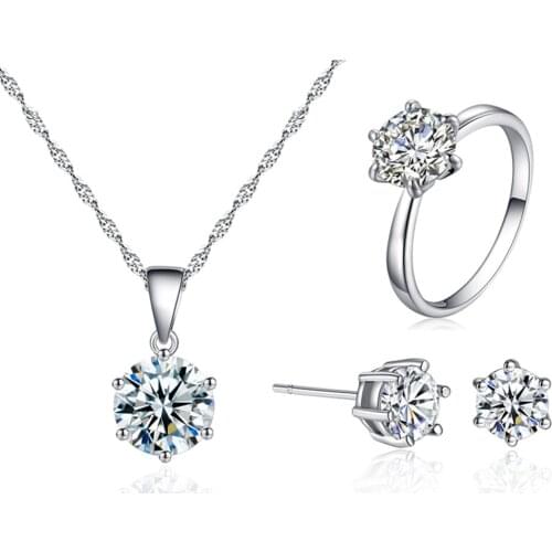 Silver 925 Jewelry Set for Women Cubic Zirconia Pendant Necklace Ring Earrings Sterling Silver Custom Jewellery Bijoux Gifts