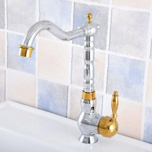 Kitchen Wet Bar Bathroom Vessel Sink Faucet Silver Polished Chrome Gold Color Brass Swivel Spout Mixer Tap Single Hole msf810