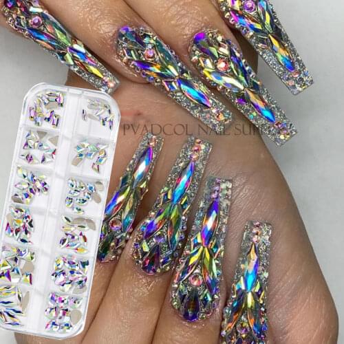 Glass Crystal Nail Art AB Rhinestones Mixed Shape Flat Back Gems Stones Nails Art Tips Manicure Decorations