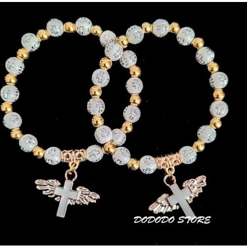 Christening Favors Baby Shower Return Gifts First Communion Souvenirs Angel Charm Rosary Bracelets 20pcs