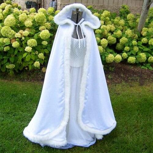 Bridal Cape Ivory Stunning Wedding Cloaks Hooded with Faux Fur Trim Ankle Length Cloaks