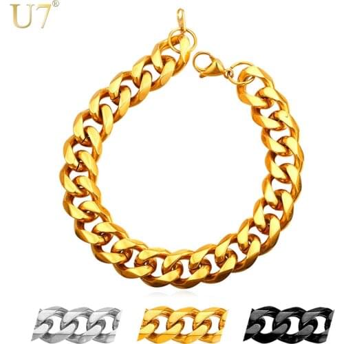 U7 Cuban Chain Bracelet for Men Women Gold Plated/Black/Stainless Steel Wrist Chain 3/6/9/12mm Sturdy Curb Link Bracelets H1002