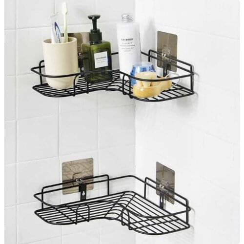 Bathroom kitchen Punch Corner Frame Shower Shelf Wrought Iron Shampoo Storage Rack Holder with Suction Cup bathroom accessories