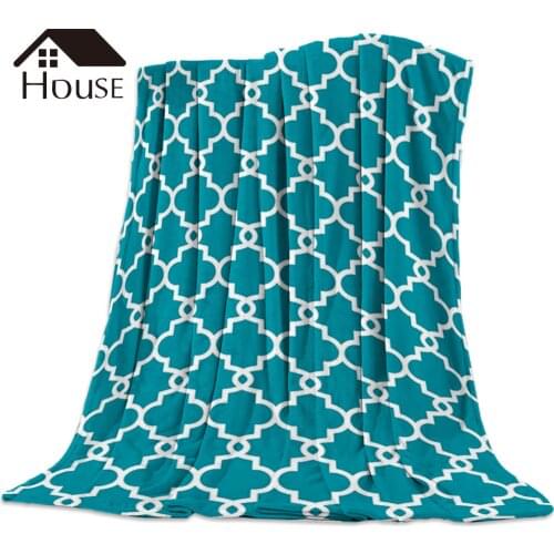 Moroccan Blue Pattern Printed Nap Blanket Soft Comfortable Velvet Plush Geometric Blankets Warm Sofa Bed Sheets