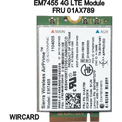 WIRCARD EM7455 FRU 01AX789 LTE 3G 4G Carte pour Thinkpad X1 carbone 5th gen X270 T470 T470S T470P T570 L570 L470 P51 P71