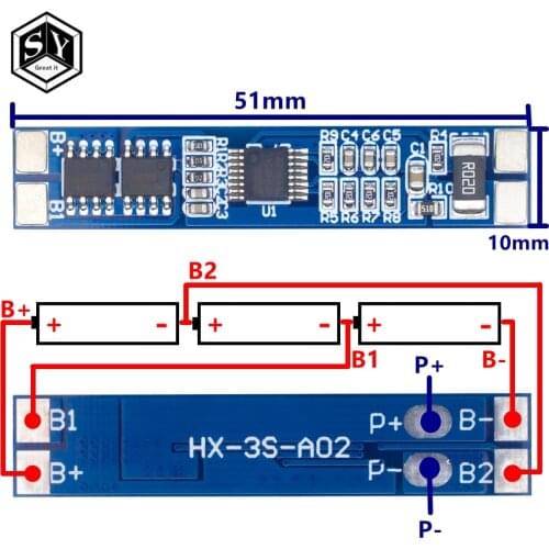 GREAT IT 3S 12V 8A Li-ion 18650 Lithium Battery Charger Protection Board 11.1V 12.6V 10A BMS Charger Protection Board