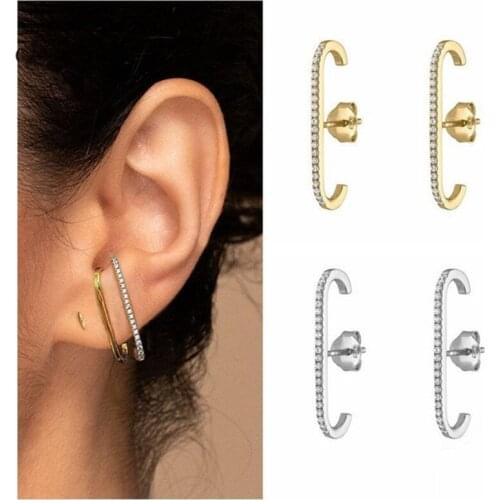 925 Sterling Silver Crystal Stud Earrings For Women Engagement Party Elegant Punk Jewelry Prevent Allergy eh544