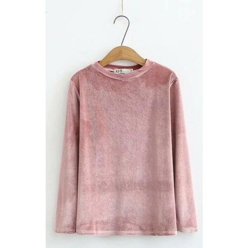 Plus Size Womens Long Sleeved Velvet Shirts Large Size Solid Vintage Tops