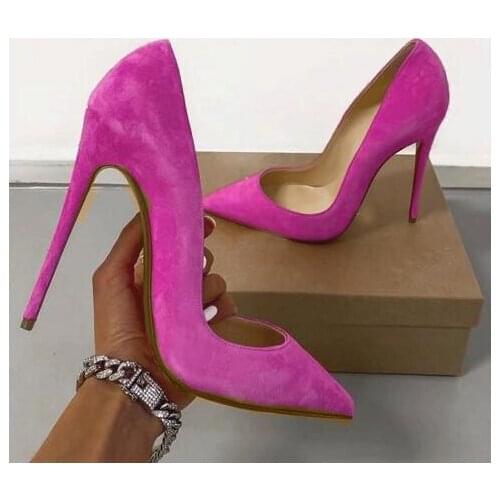 Moraima Snc Rose Pink Suede High Heel Shoes Pointed Toe 12/10cm Stiletto Heels Women Sexy Pumps Party Dress Shoes