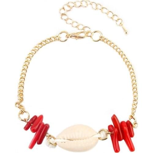 Szelam 2020 New Bracelet Red Coral Natural Shell Bracelets Jewelry Fashion Trend Alloy Shell Bracelets 190092