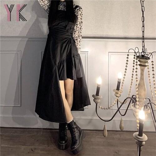 Leopard Print Two-Piece Long-Sleeve T-Shirt And Black Suspender Irregular Dress Two-Piece Gothic Women Skirt Suit Fashion Sets