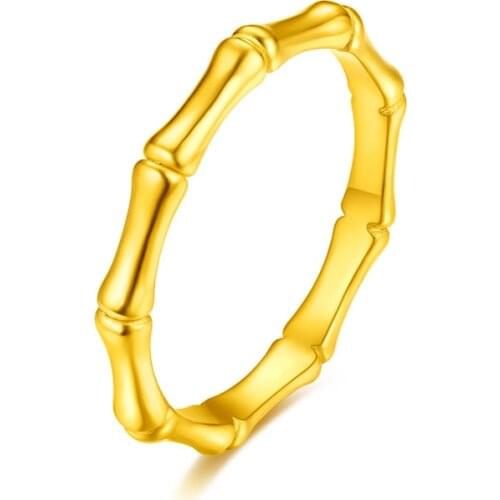 Solid 24K Yellow Gold Ring Bamboo Shape Womans Ring Size 5-9 Best Gift Safety